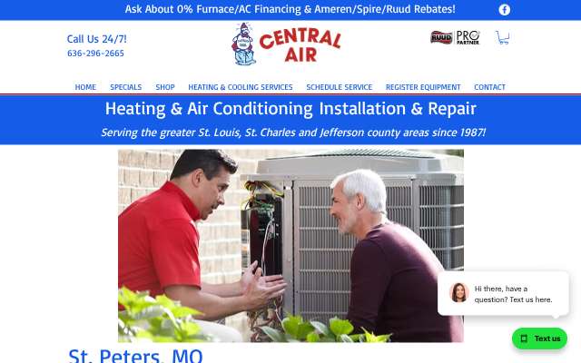 Central Air Heating and Cooling's page as the assistant saw it