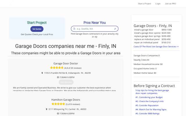 Neighborhood Garage Door Services's page as the assistant saw it