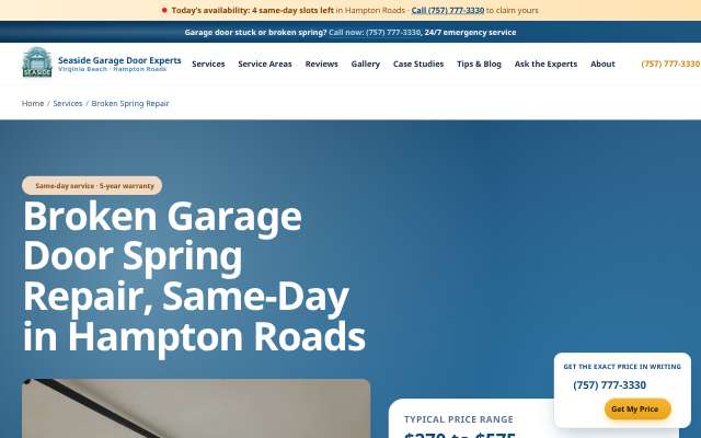 Seaside Garage Door Experts's page as the assistant saw it