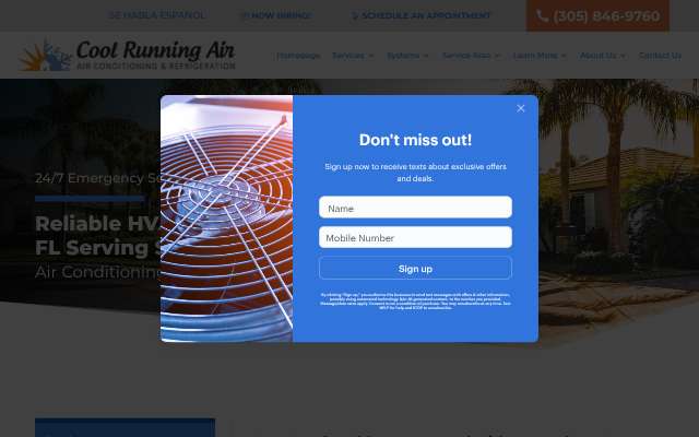 Cool Running Air's page as the assistant saw it
