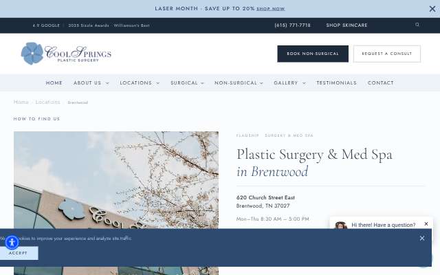 Cool Springs Plastic Surgery & Medical Spa's page as the assistant saw it