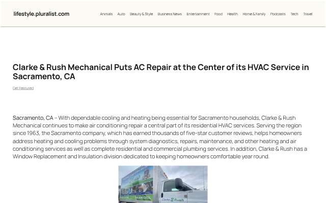 Clarke & Rush Mechanical's page as the assistant saw it