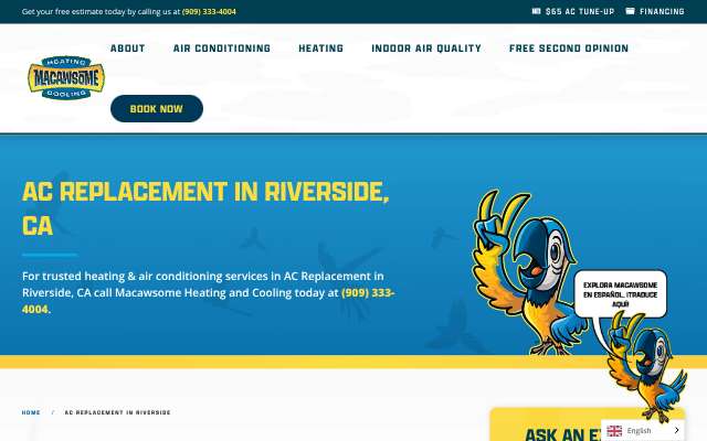 Macawsome Heating & Cooling's page as the assistant saw it