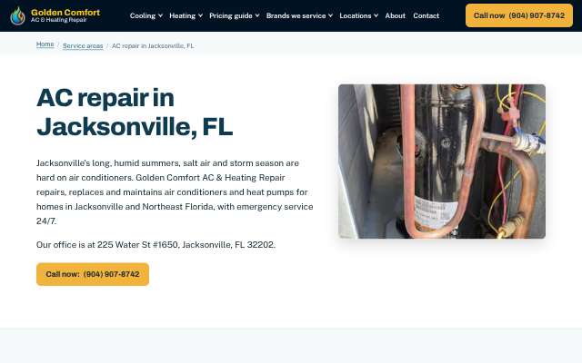Golden Comfort Heating & AC Repair's page as the assistant saw it
