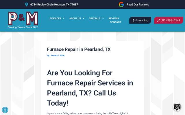P&M Air Conditioning & Heating's page as the assistant saw it