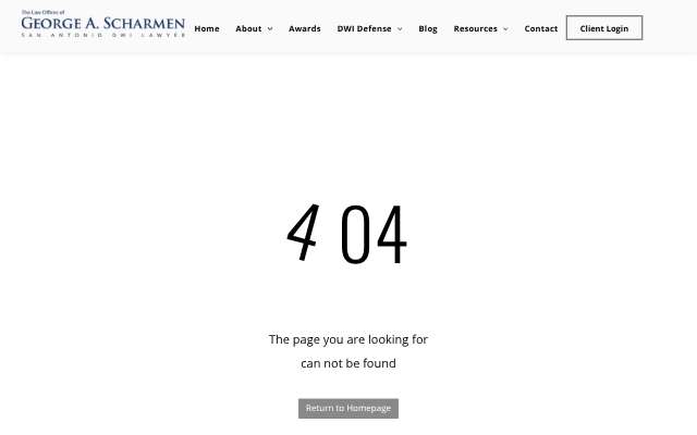 Law Offices of George Scharmen's page as the assistant saw it