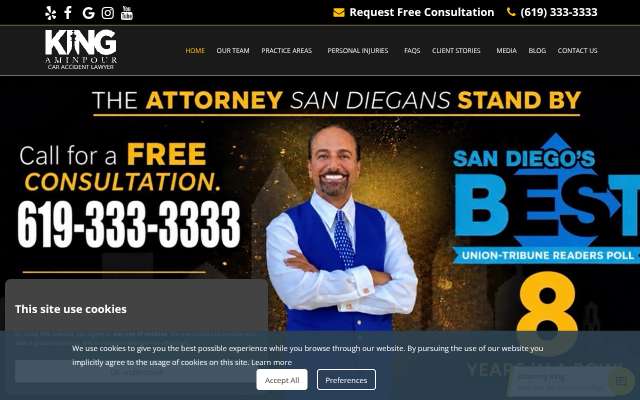 King Aminpour Car Accident Lawyer's page as the assistant saw it