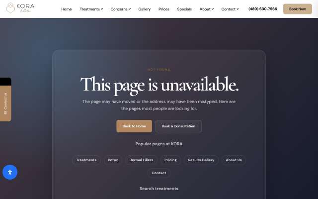 KORA Aesthetics's page as the assistant saw it