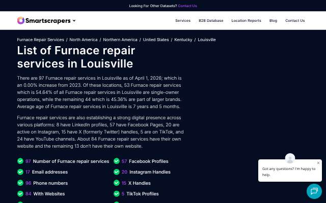 After Hours Heating & Air's page as the assistant saw it