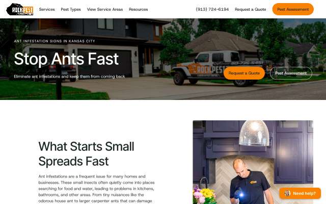 Rock Pest Control's page as the assistant saw it