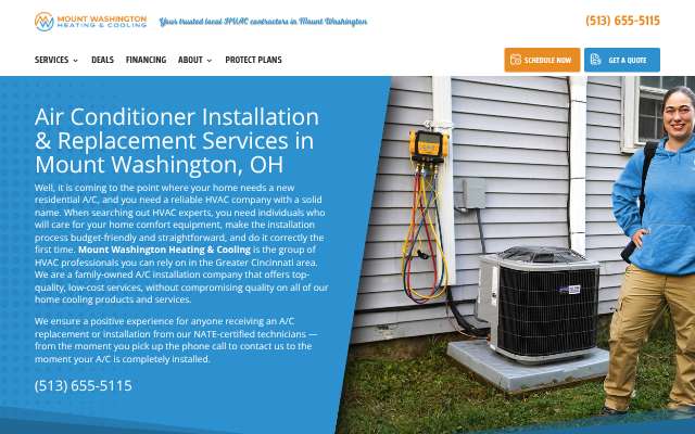 Mount Washington Heating & Cooling's page as the assistant saw it