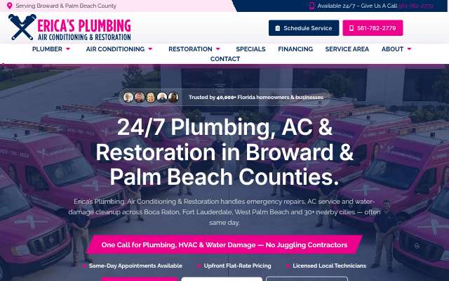 Erica's Plumbing, Air Conditioning & Restoration's page as the assistant saw it