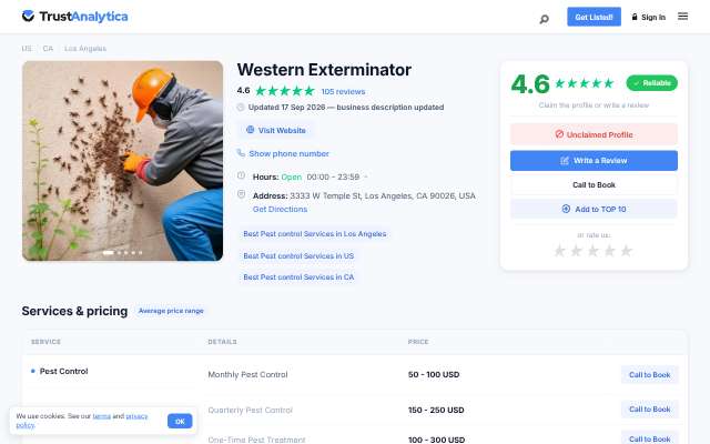 Western Exterminator's page as the assistant saw it