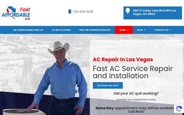 Fast Affordable Air's page as the assistant saw it