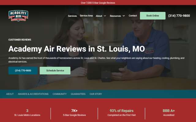 Academy Air's page as the assistant saw it