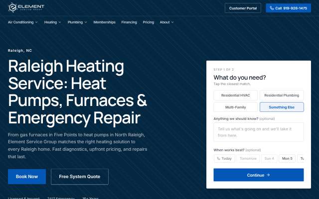 Element Service Group's page as the assistant saw it