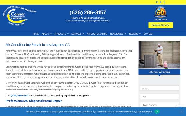 Connor Air Conditioning & Heating's page as the assistant saw it