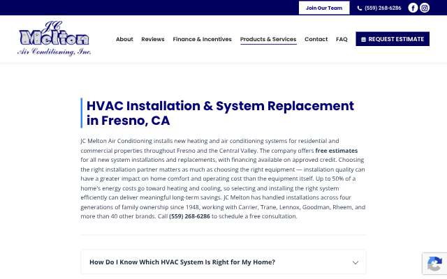 J C Melton Air Conditioning's page as the assistant saw it