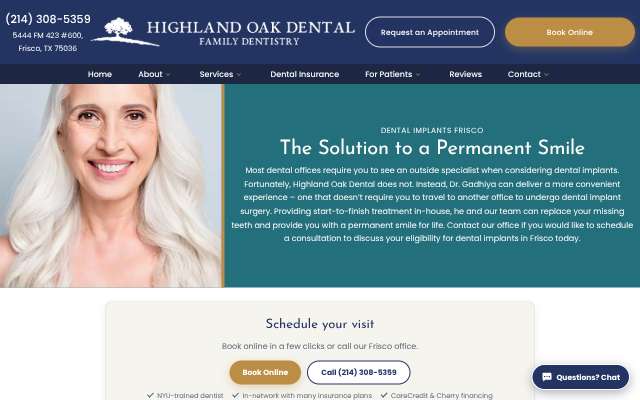 Highland Oak Dental's page as the assistant saw it