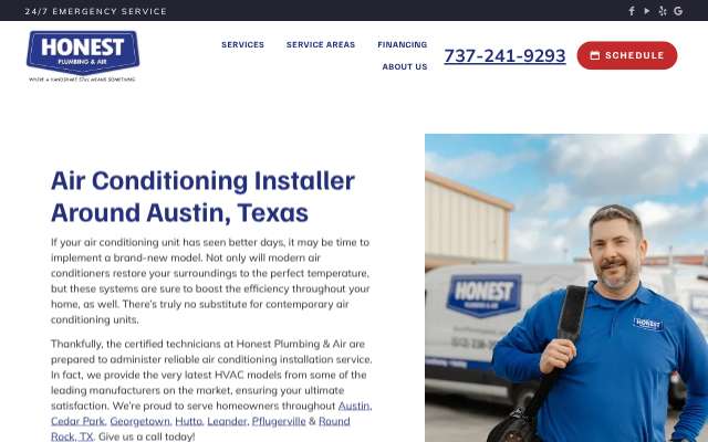 Honest Plumbing & Air's page as the assistant saw it