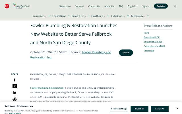 Fowler Plumbing & Restoration's page as the assistant saw it