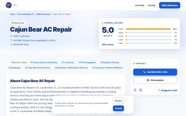 Cajun Bear AC Repair's page as the assistant saw it