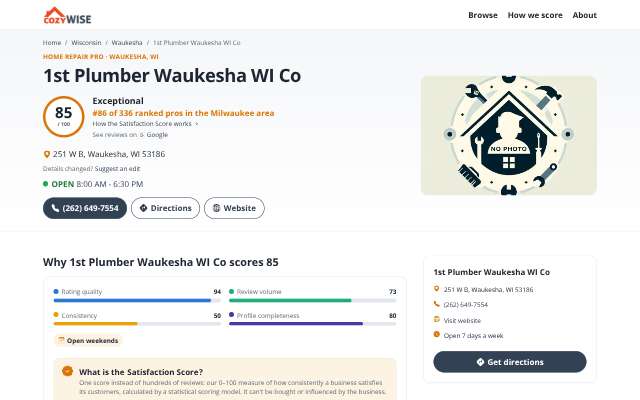 Page cited for 1st Plumber Waukesha WI Co