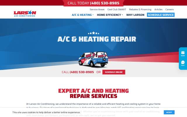 Larson Air Conditioning's page as the assistant saw it