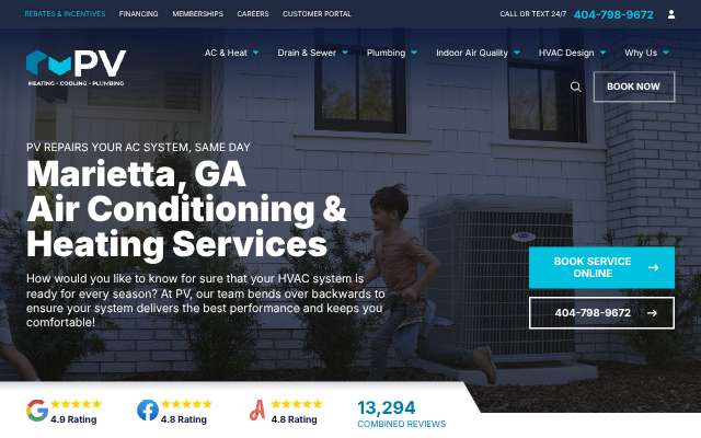 PV Heating, Cooling & Plumbing's page as the assistant saw it