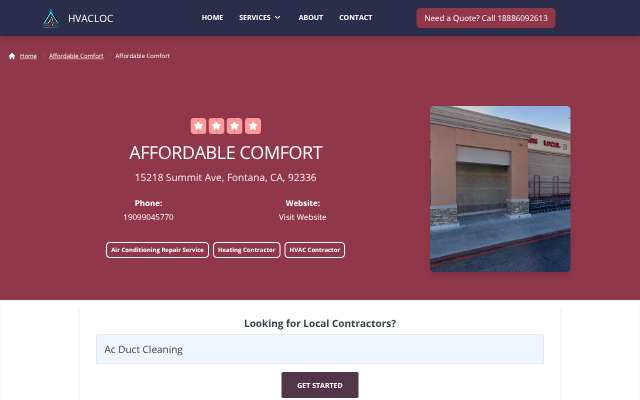 Affordable Comfort's page as the assistant saw it