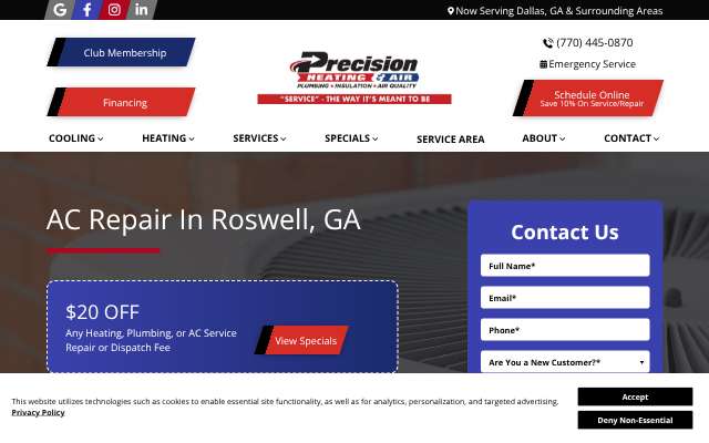 Precision Heating & Air's page as the assistant saw it