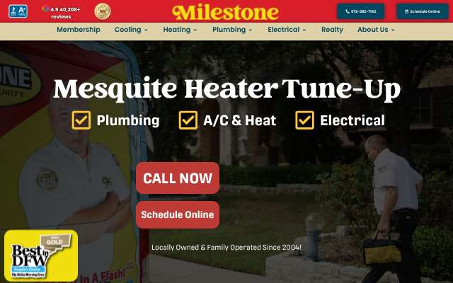 Milestone Electric, A/C, and Plumbing's page as the assistant saw it
