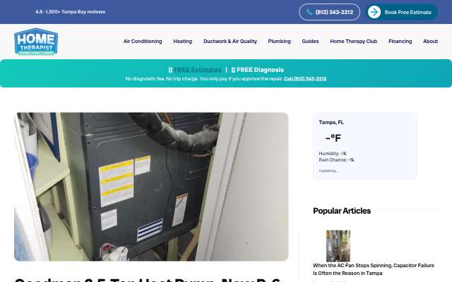 Home Therapist Cooling, Heating & Plumbing's page as the assistant saw it
