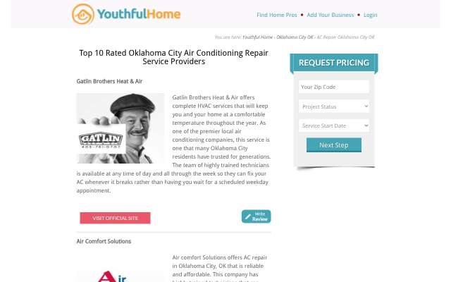 Gatlin Brothers Heat & Air's page as the assistant saw it
