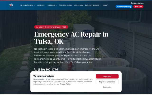 American Home Pros's page as the assistant saw it