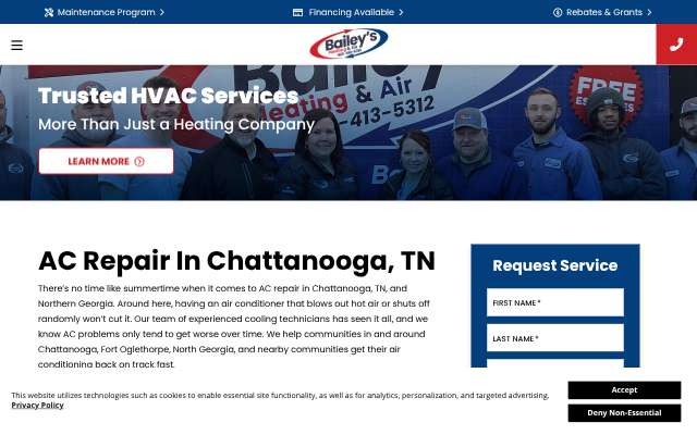 Bailey's Heating & Air's page as the assistant saw it