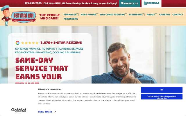 Central Air Heating, Cooling & Plumbing's page as the assistant saw it