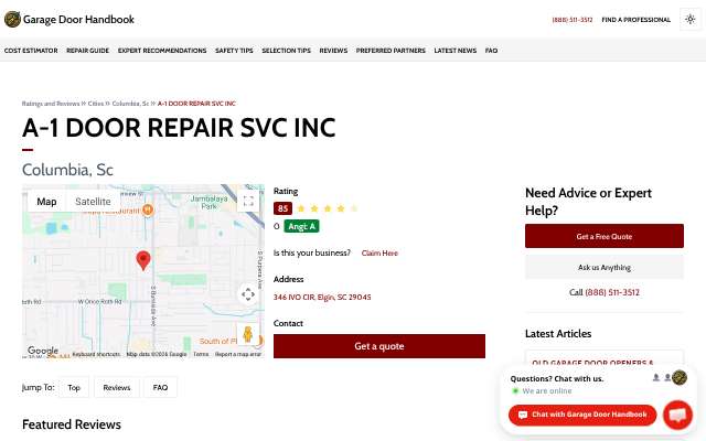 A-1 Door Repair SVC Inc's page as the assistant saw it