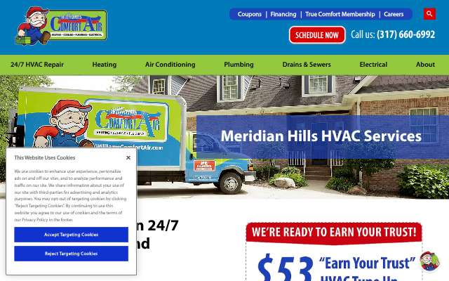 Williams Comfort Air (Meridian Hills)'s page as the assistant saw it