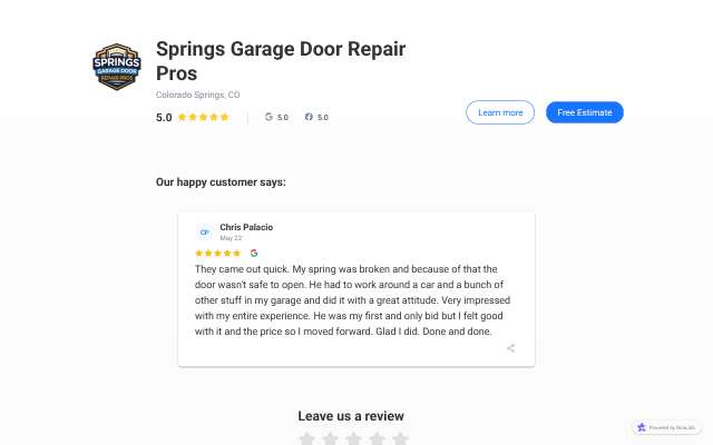 Page cited for Springs Garage Door Repair Pros