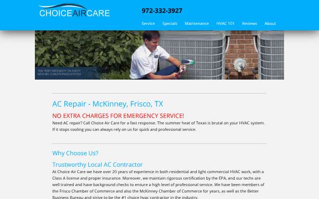 Choice Air Care's page as the assistant saw it