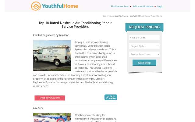 Haskins Heating & Cooling's page as the assistant saw it