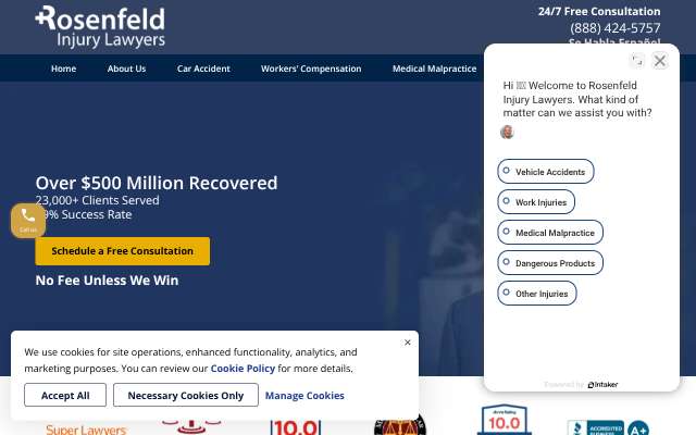 Rosenfeld Injury Lawyers's page as the assistant saw it