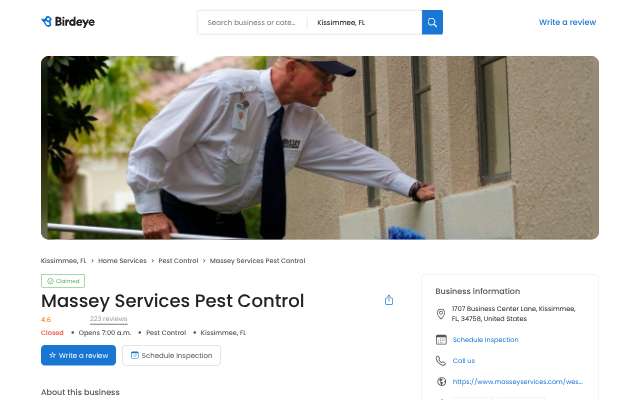 Massey Services Pest Control's page as the assistant saw it