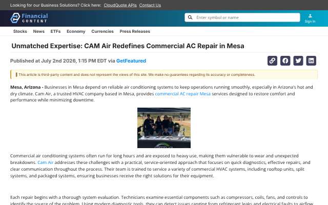 CAM Air's page as the assistant saw it