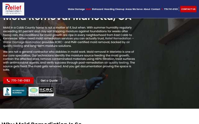 Relief Remediation's page as the assistant saw it