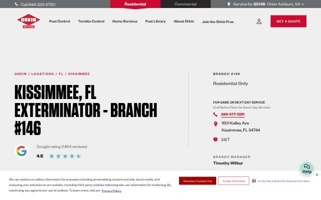 Orkin (Kissimmee branch)'s page as the assistant saw it
