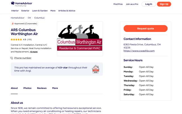 ARS Columbus Worthington Air's page as the assistant saw it