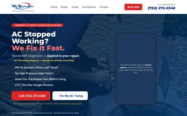 We Care Air's page as the assistant saw it