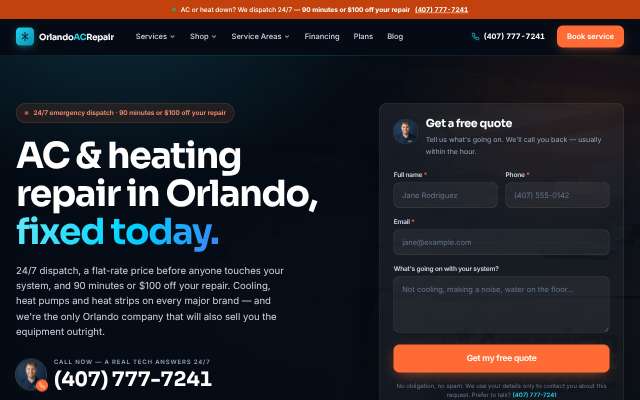 Orlando AC Repair's page as the assistant saw it